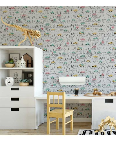 Papel de parede carros. Em tons de cinza, verde, preto, amarelo e carmim