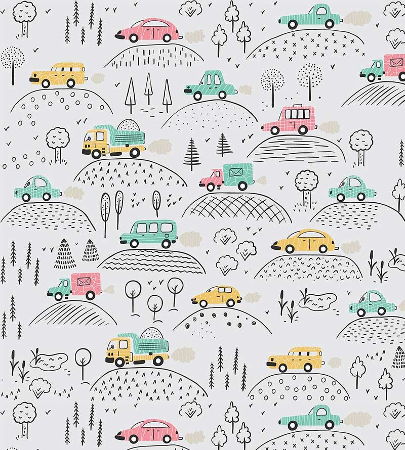 Papel de parede carros. Em tons de cinza, verde, preto, amarelo e carmim