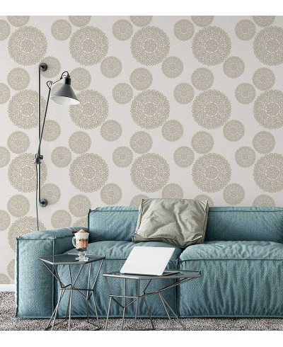 Papel de parede contemporâneo mandala. Com nuances em cinza claro e escuro.