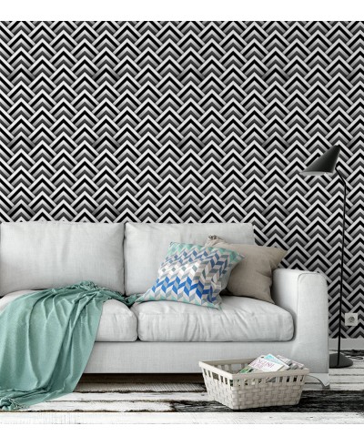 Papel de Parede Geométrico em Tons Preto, Cinza e Branco