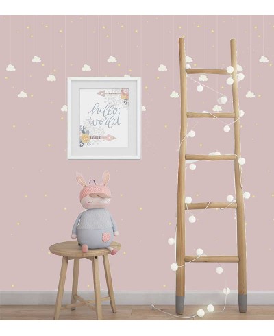 Papel de parede Estrelas, em tons de rosa, branco e amarelo