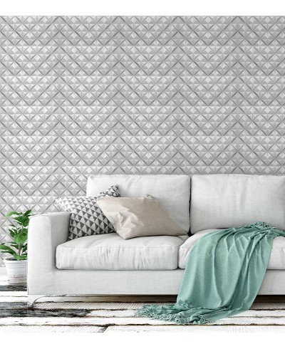 Papel de Parede 3D Estilo Pentágonos em tons de Branco e Cinza