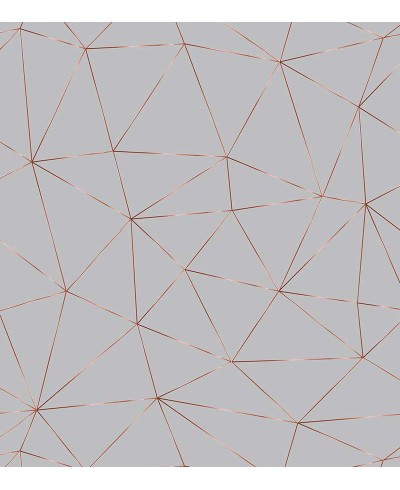 Papel de Parede Geométrico Polígonos em Tons de Cinza Claro e Gold Rose