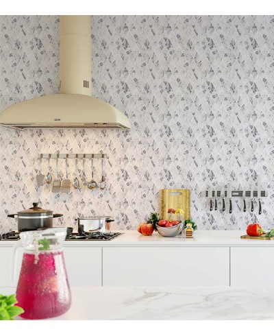 Papel de parede Tipo Losangos de Mármore Branco com cinza