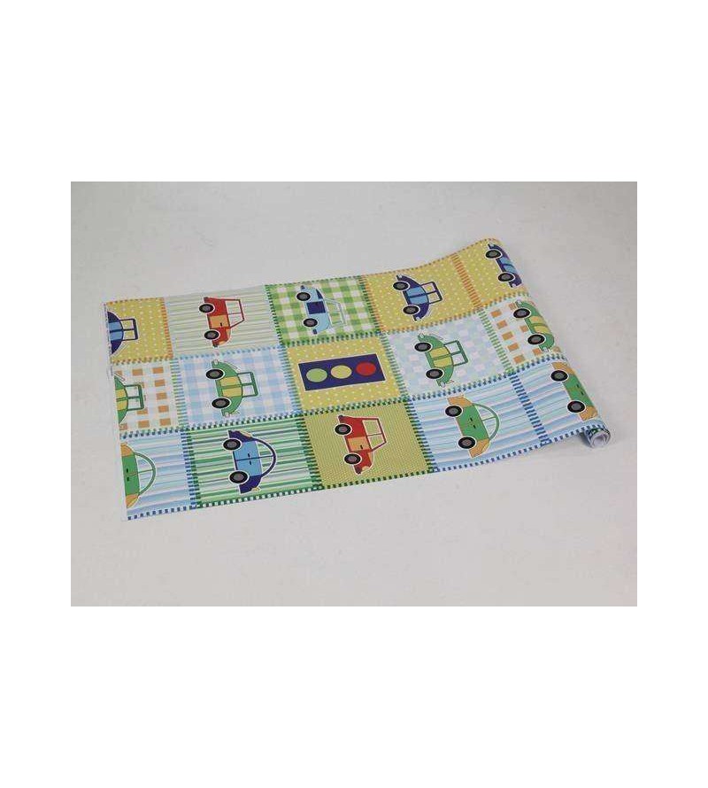 Papel de parede em tom de azul, verde, amarelo, preto, cinza e laranja - Infantil 98