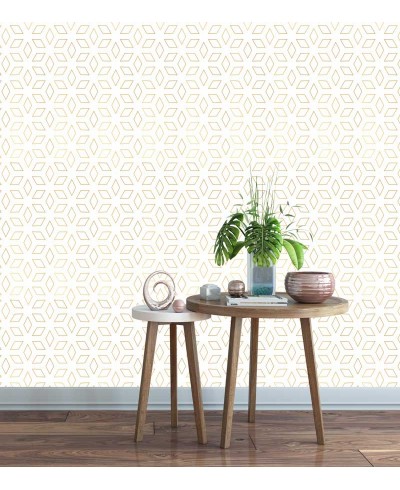 Papel de parede Geométrico Gold King em tons de Branco e Rose gold