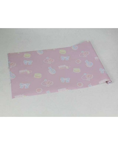 Papel de parede com fundo rosa claro, detalhes em branco e tons de rosa e marrom - Infantil 141