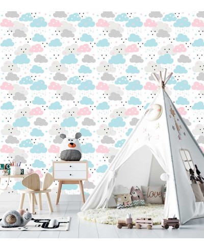 Papel de parede Baby Louise em tons de cinza, rosa, branco e azul