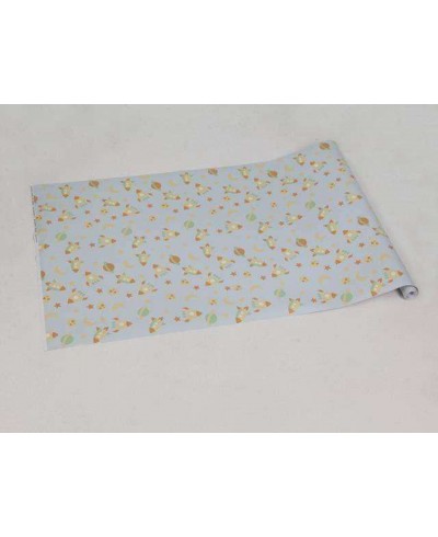 Papel de parede infantil azul com naves espaciais e planetas - Infantil 149