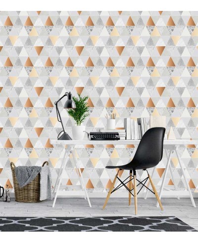 Papel de parede geométrico Roma em tons de Cinza e Gold