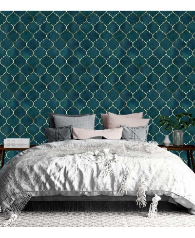 Papel de parede clássico Marraskesh em tons de Azul turquesa e Gold