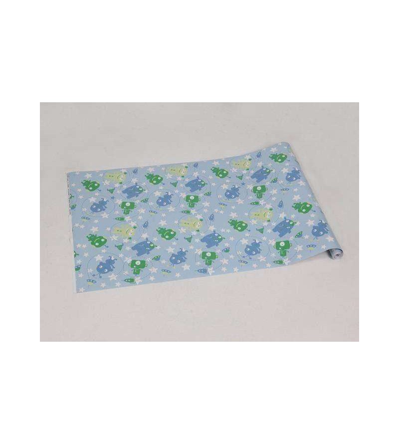 Papel de parede infantil azul com detalhes em verde e branco - Infantil 150