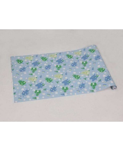 Papel de parede infantil azul com detalhes em verde e branco - Infantil 150