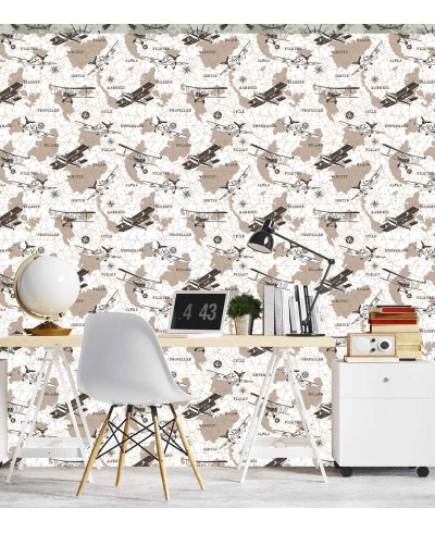 Papel de parede clássico Barrom em tons de Branco e Marrom claro