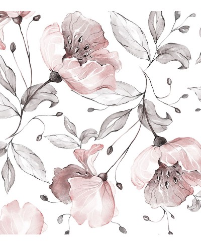 Papel de parede Peonia em tons de Branco, Cinza e Rosa