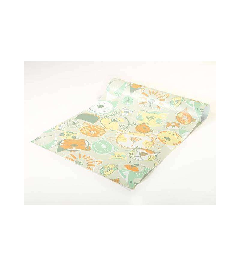 Papel de parede em tons verde, laranja, amarelo e detalhes brancos - Infantil 159