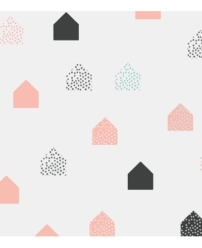 Papel de parede Marie em tons de cinza, rosa, verde e preto