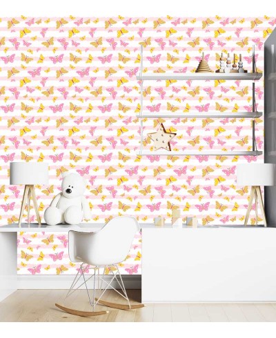 Papel de parede Golden festa das Borboletas em tons de Rosa, branco e gold