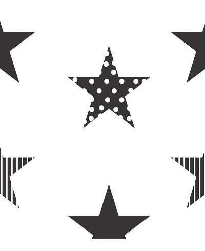 Papel de parede Estrela Black em tons de Branco, Preto e cinza