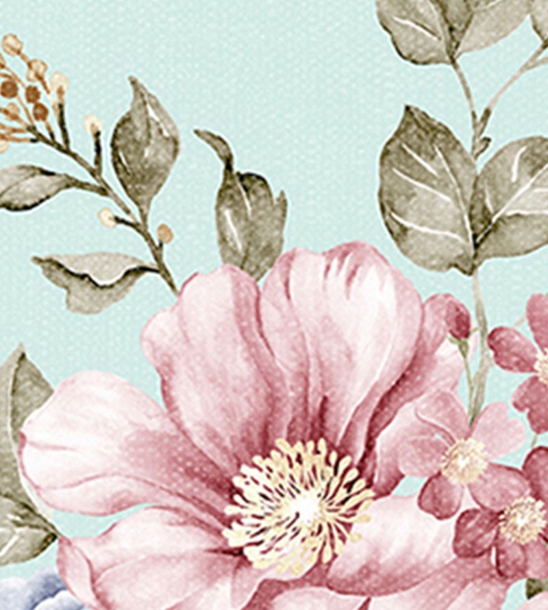 Papel de parede flores rosas e roxa com fundo verde marinho