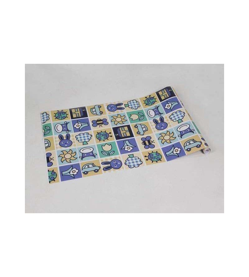 Papel de parede em tons de amarelo, azul, verde e branco - Infantil 76