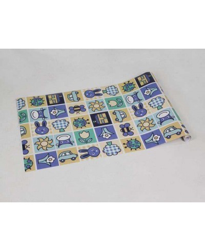 Papel de parede em tons de amarelo, azul, verde e branco - Infantil 76