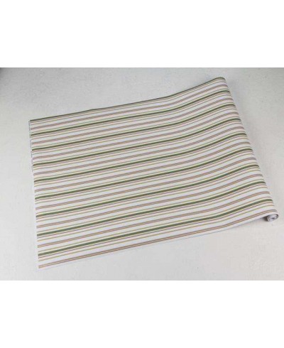 Papel de parede listrado bege, rosa e verde