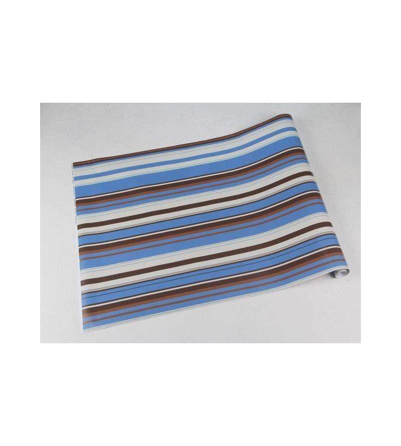 Papel de parede com listras em tons de marrom, azul, branco e bege - Listrado 130