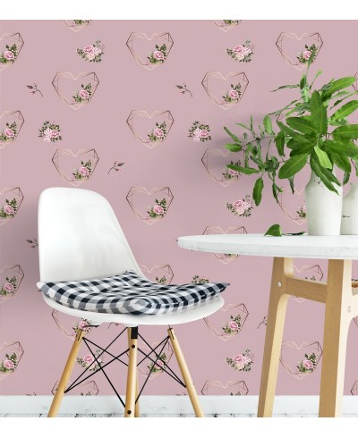 Papel de parede Flor e Coração Gold