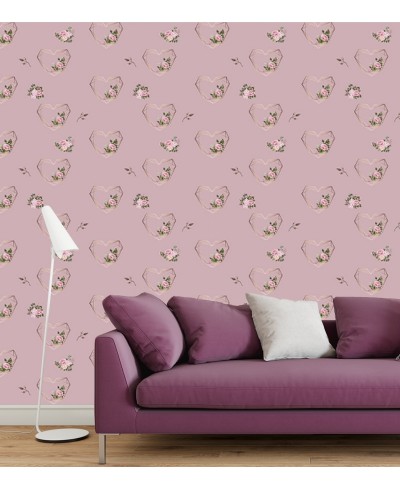 Papel de parede Flor e Coração Gold