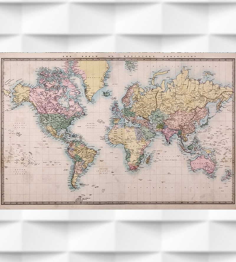 Papel de Parede Foto Mural Mapa Projeção de Mercator