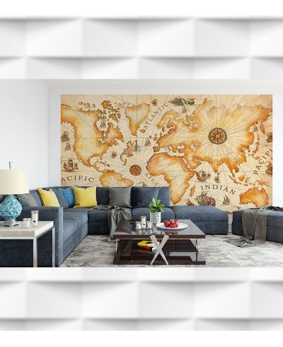 Papel de Parede Foto Mural Mapa Mundi Monstros do Oceano