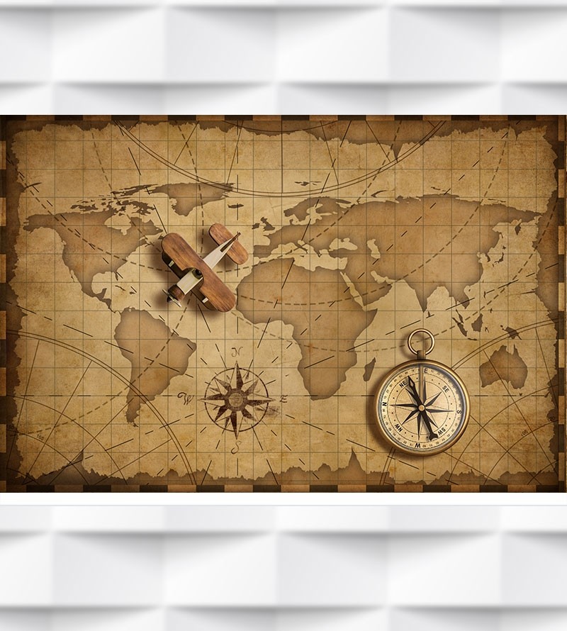 Papel de Parede Foto Mural Mapa Mundi Rosa dos Ventos