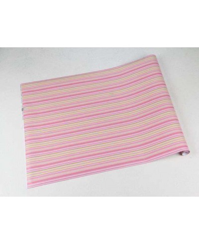 Papel de parede listrado rosa, amarelo e verde