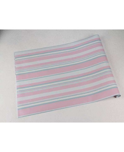 Papel de parede listrado rosa bebê, azul, e branco