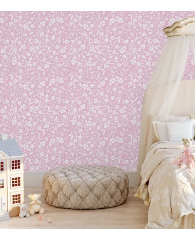 Papel de parede Floral em tons de Rosa e Branco