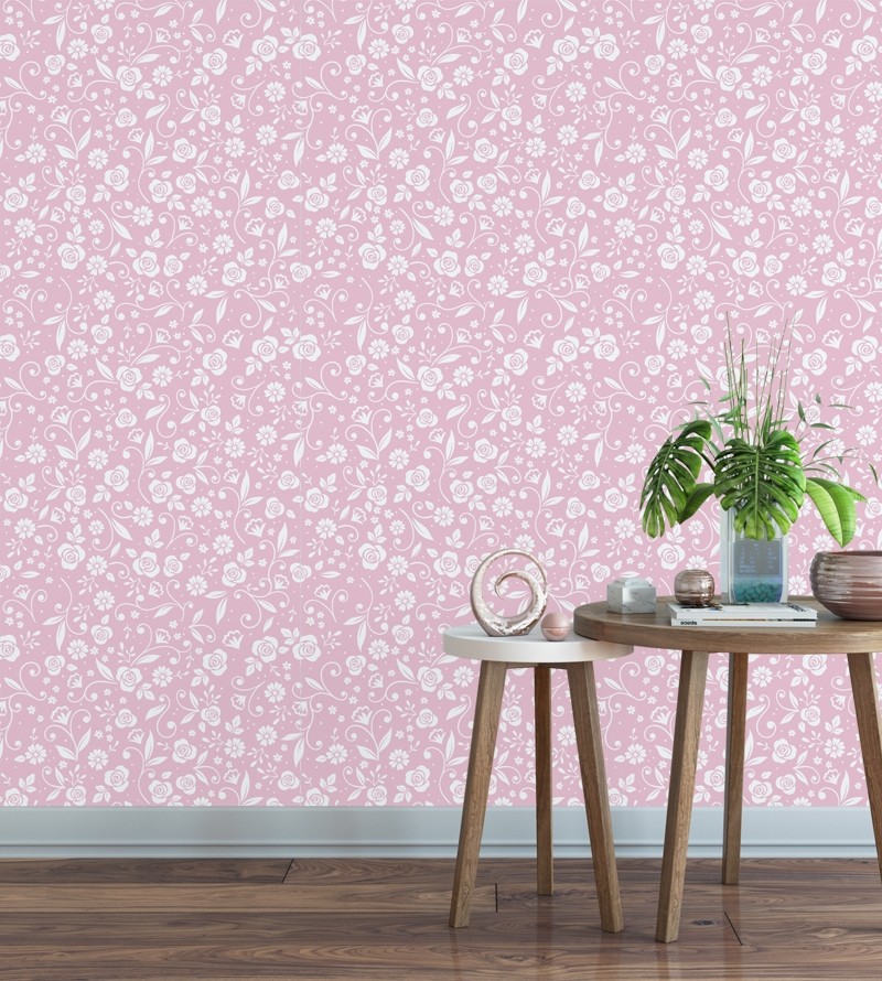 Papel de parede Floral em tons de Rosa e Branco