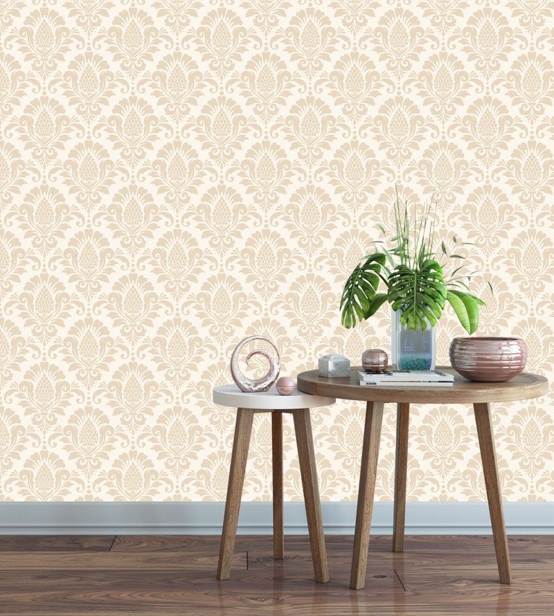 Papel de parede Arabesco em tons de Bege e Branco