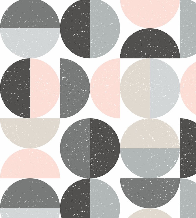 Papel de parede Geométrico Círculos Em tons de Rosa e Cizna