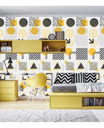 Papel de parede Teen Memphis em tons de amarelo e preto