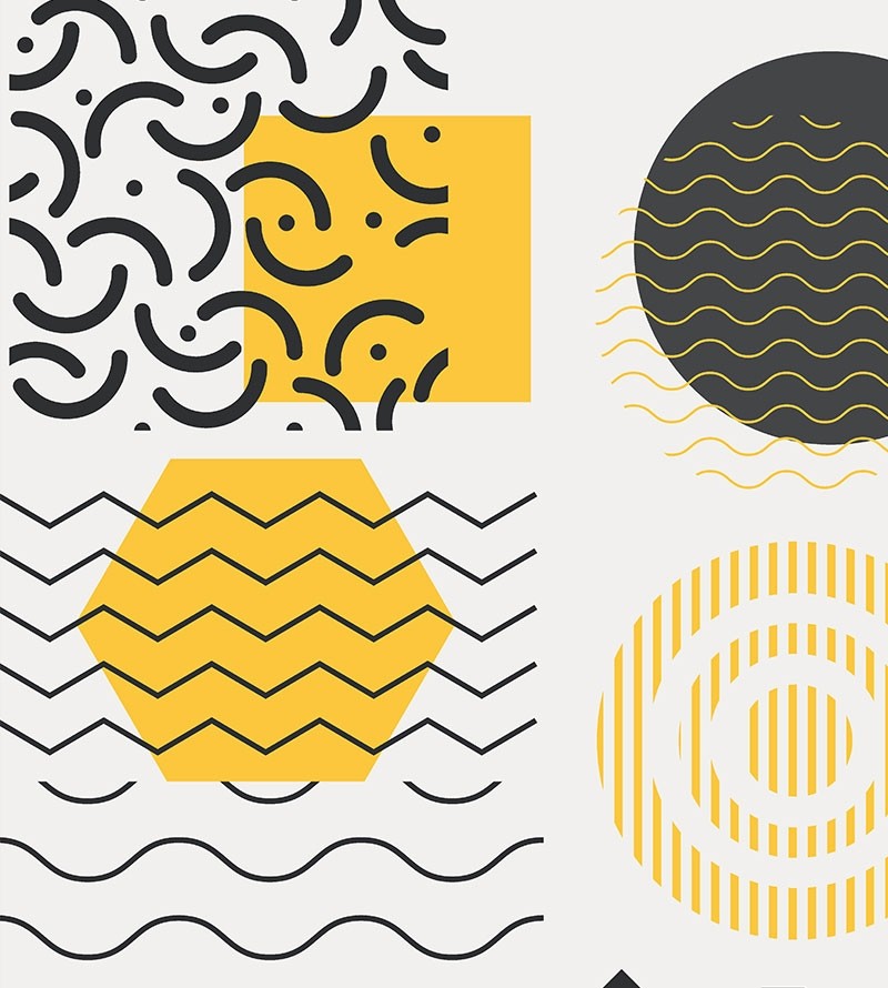 Papel de parede Teen Memphis em tons de amarelo e preto