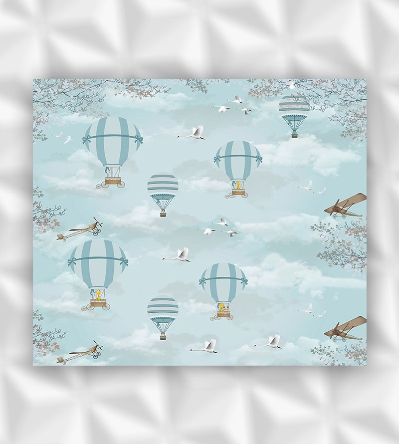 Painel Fotomural Balões e aviões em paisagem