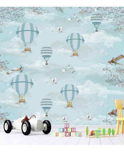Painel Fotomural Balões e aviões em paisagem
