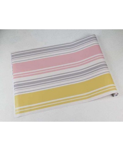 Papel de parede listrado, cinza, rosa e amarelo - Listrado 189