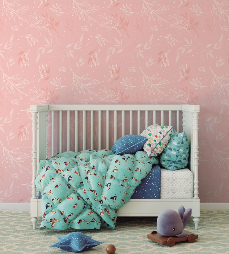 Papel de parede Folhas em tons de rosa