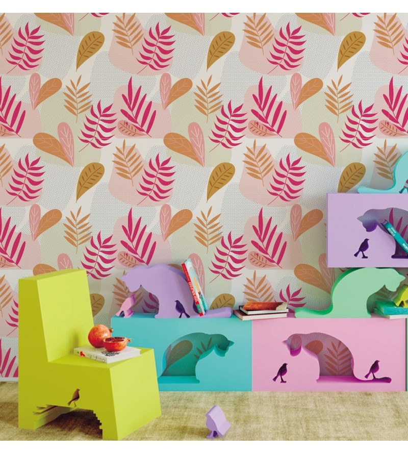 Papel de parede Infantil Folhas Rosas