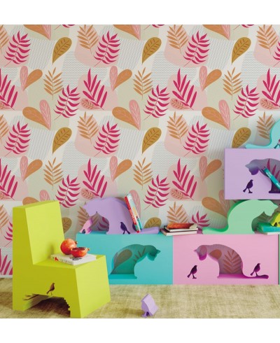 Papel de parede Infantil Folhas Rosas