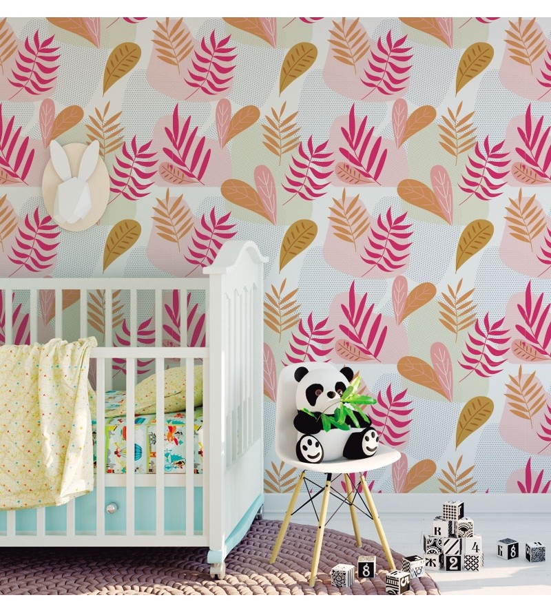 Papel de parede Infantil Folhas Rosas