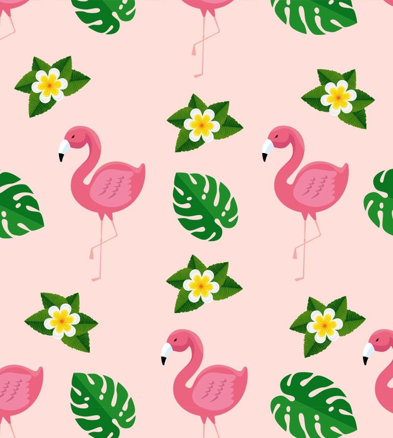 Papel de parede Flamingos e Folhas