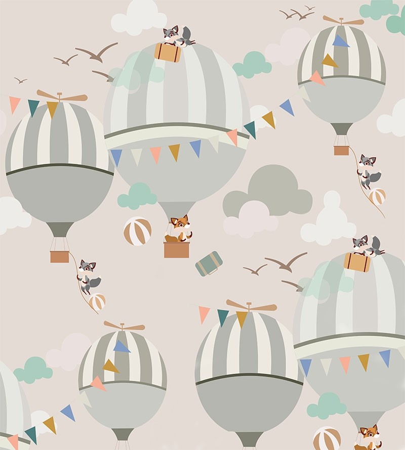 Painel Fotomural Infantil Balões e raposas